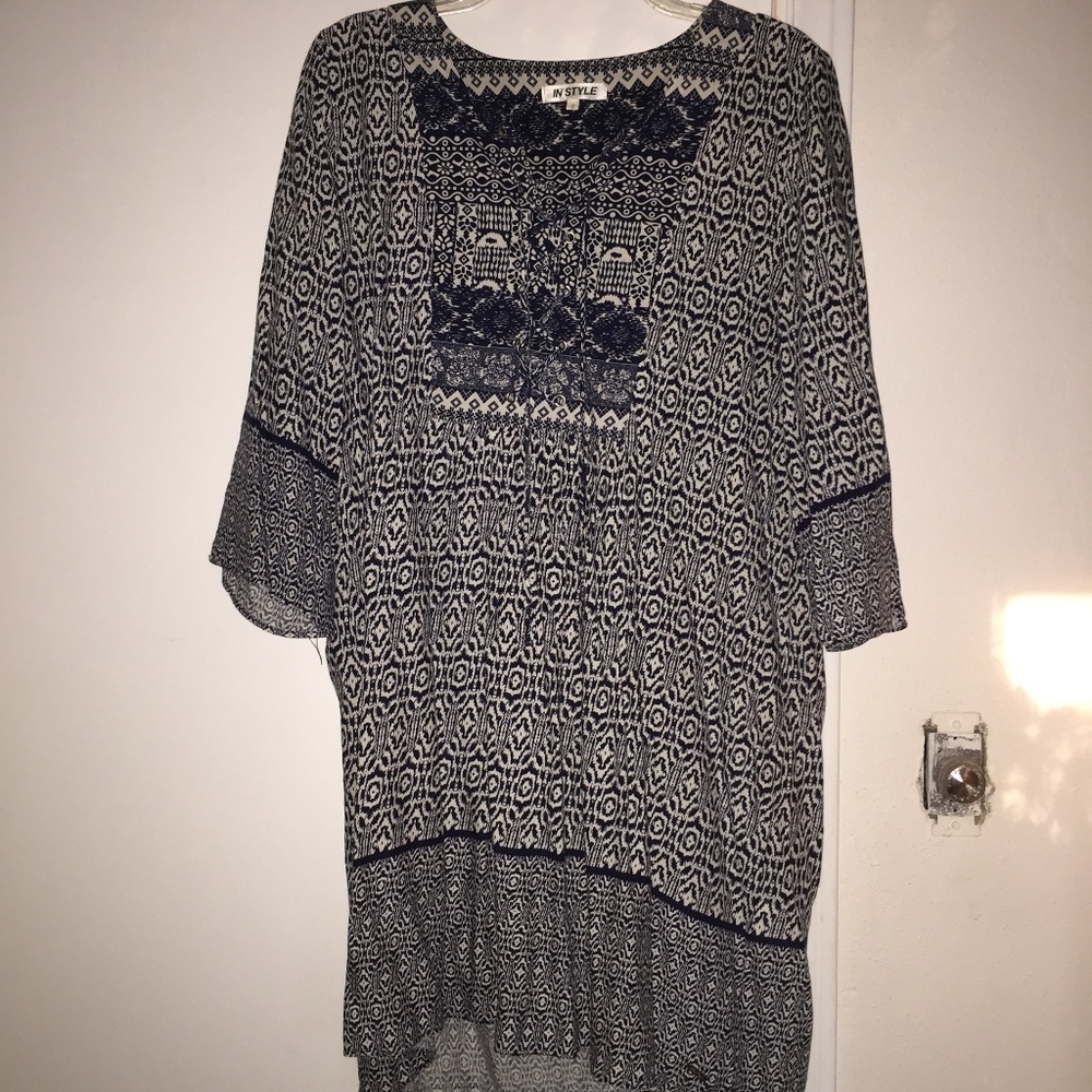 Bohemian European Cotton Geometric Dress